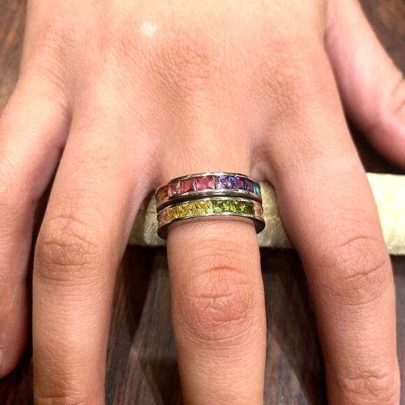 JEN HANSEN RAINBOW CHANNEL RING STERLING SILVER CUBIC ZIRCONIA. - Picture 2 of 12